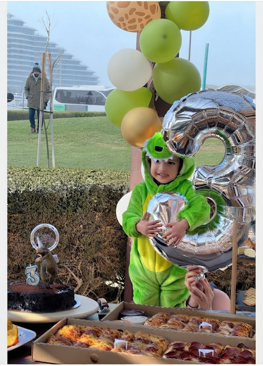 Toddler wearing DinoBoo on his birthday